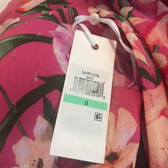 Siena Dress Women Sizes 2, 8 & 10 Pink Floral Long Sleeve Maxi O-Ring V-Neck NWT - Picture 15 of 16